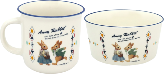 Anny Rabbit 安妮兔 仿琺瑯陶瓷杯碗組, 白色, 杯子 + 碗, 1盒