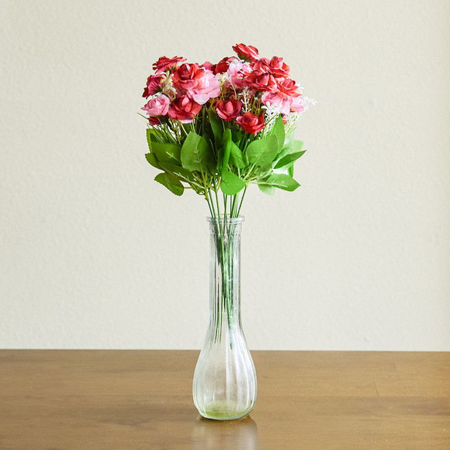 앙플랜트 조화 장미 성묘 부쉬 꽃다발 15p, 레드, 3개