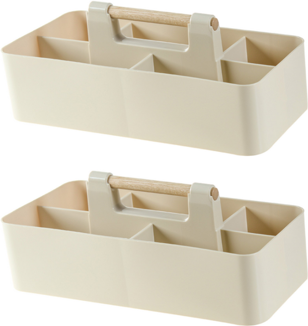 다소 우드핸들 수납바구니, 베이지, 2개