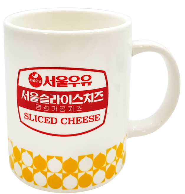 Seoul Milk 首爾牛奶 馬克杯 370ml 玻璃陶瓷, 復古風起司 白色 + 黃色, 1個