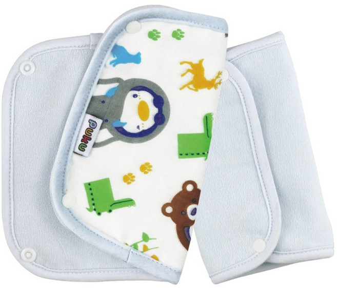 PUKU 藍色企鵝 紗布揹帶口水墊 15*22cm 2入, 印花水 藍色, 1組