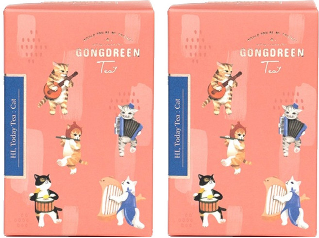 GONGDREEN Hi Today貓咪圖案標籤南瓜刀豆柑橘茶包, 2.1g, 12入