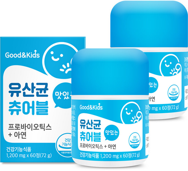 굿앤키즈 내츄럴플러스 유산균 츄어블, 60정, 2개