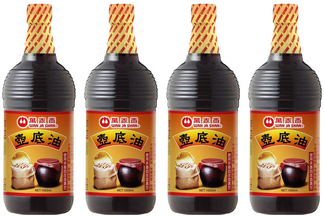 萬家香 壺底油 100%純釀造 不含防腐劑 使用非基因改造黃豆, 1L, 4瓶