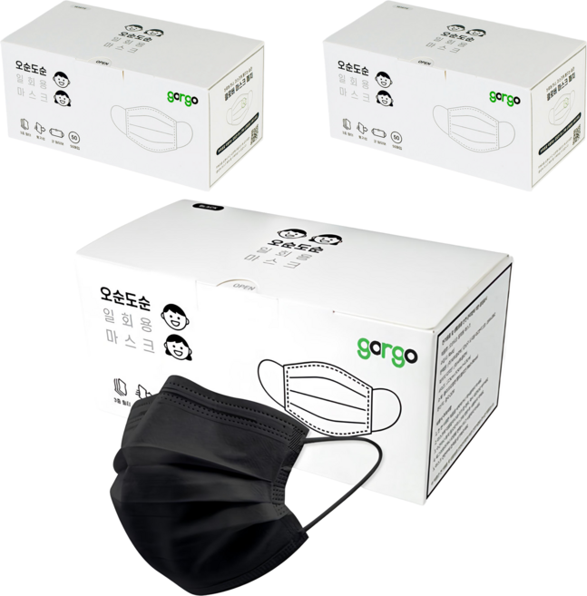 고르고 오순도순 일회용 마스크 성인용, 50개입, 3개, 블랙