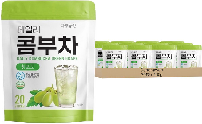 Danongwon 乳酸菌康普茶 青葡萄, 5g, 20條, 30袋