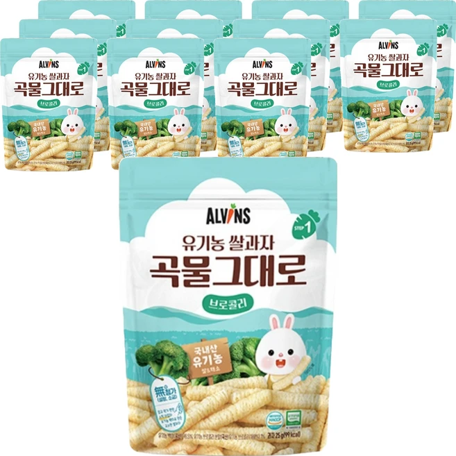 엘빈즈 유기농 쌀과자 곡물그대로, 브로콜리, 25g, 12개 - 쿠팡
