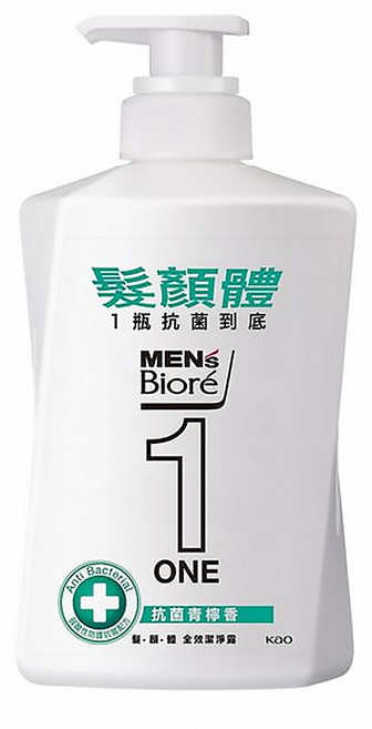 MEN's Biore ONE 髮顏體全效潔淨露 抗菌青春香, 480ml, 1瓶