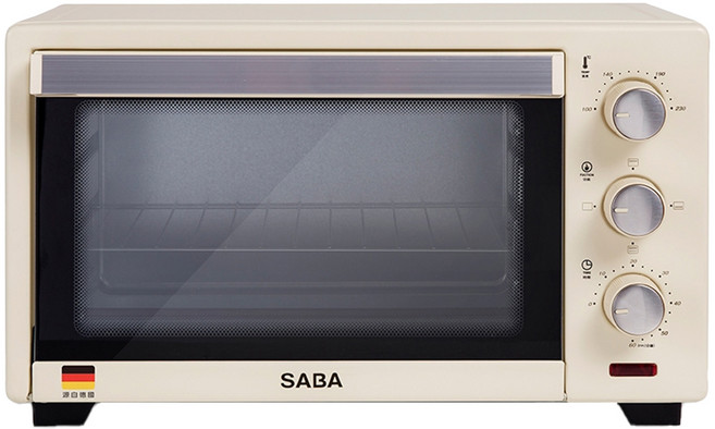 SABA 20L復古電烤箱 全新升級雙層強化玻璃隔熱門 不鏽鋼發熱管發熱均勻 可控溫度100-230°C, SA-HT01