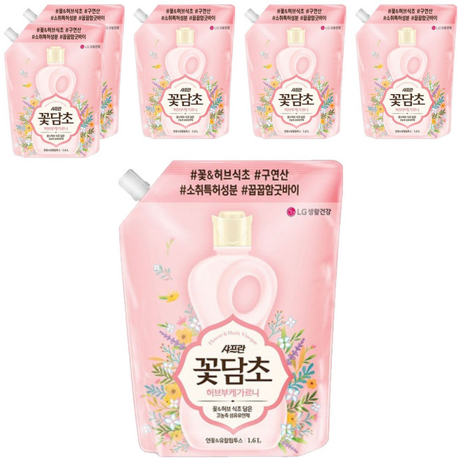 샤프란꽃담초 허브부케가르니 섬유유연제 연꽃 유칼립투스 리필, 1.6L, 6개