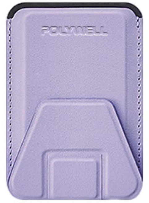 POLYWELL 寶利威爾 磁吸式手機支架 Magsafe 卡夾 卡包 折疊式 皮革質感 適用iPhone PW15-T65-0276, 淺紫色, 1個