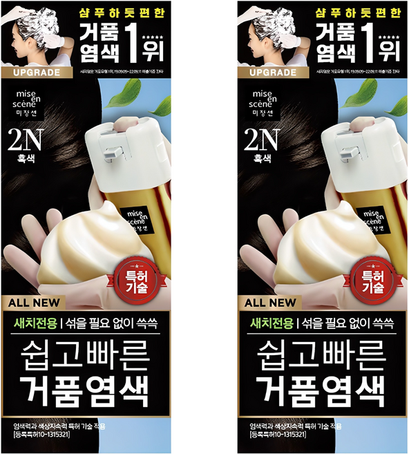 미쟝센 올 뉴 쉽고 빠른 거품 염색제, 2N흑색, 2개