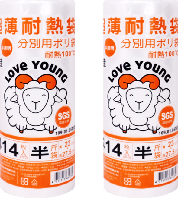 LOVe YOUnG 樂芙羊 捲式超薄耐熱袋, 半斤袋(27.5 x 23cm), 414入, 2捲