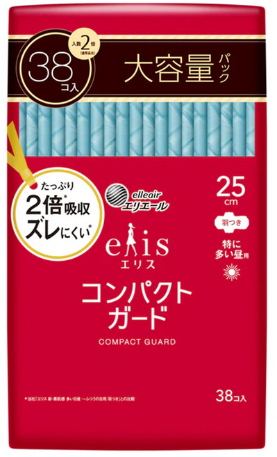 elleair 艾黎艾爾 elis 愛麗思 日本原裝進口 極致薄衛生棉 護翼型, 日用量多安心型(25cm), 38片, 1包