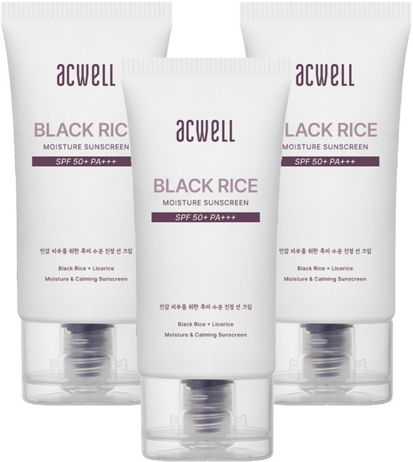 아크웰 흑미 수분 선크림 SPF50+ PA+++, 50ml, 3개