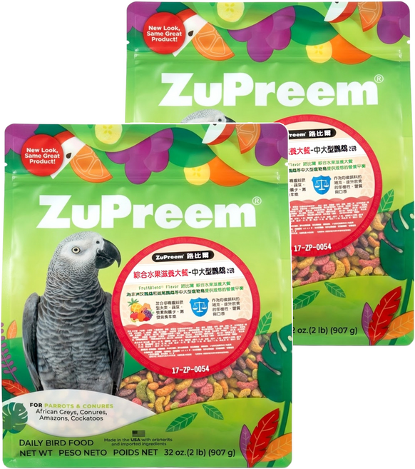 ZuPreem 路比爾 水果滋養大餐 飼料 中大型鸚鵡, 907g, 2包