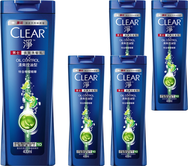 CLEAR 淨 去屑洗髮乳 清爽控油型, 400g, 5瓶