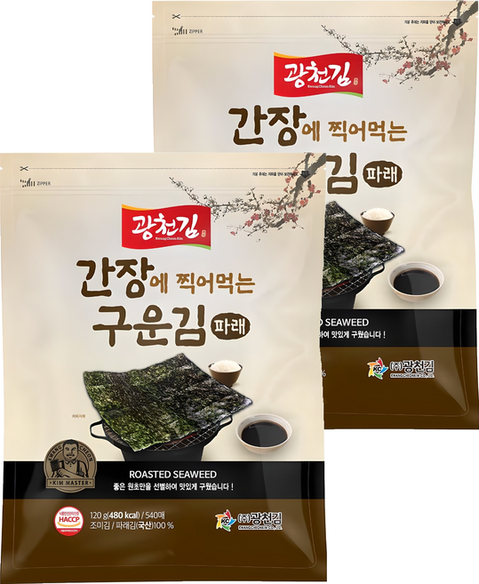 광천김 간장에 찍어먹는 구운 파래김 540p, 120g, 2개