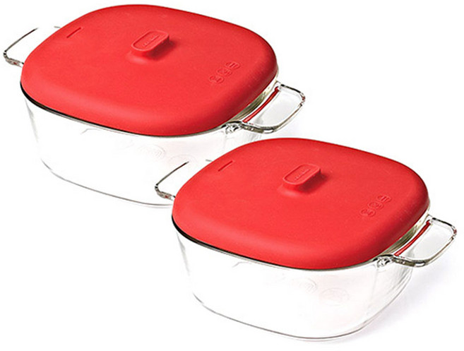 글라스락 간편 쿡용기 1.25L, 레드, 2개