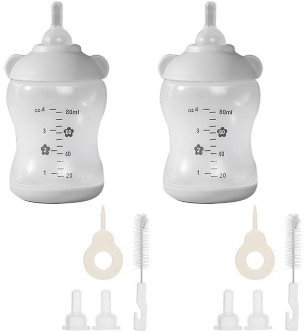 딩동펫 반려동물 파스텔 젖병 세트 80ml, 화이트, 2세트