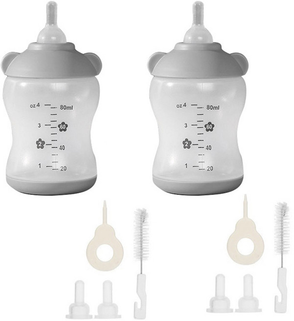 딩동펫 반려동물 파스텔 젖병 세트 80ml, 그레이, 2세트