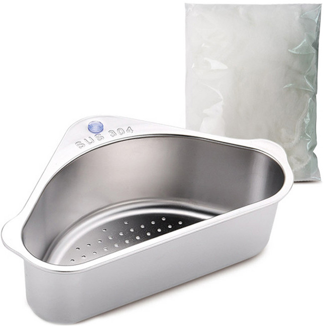 마켓플랜 스텐304 음식물 정리바스켓 모서리형 + 거름망 100p, 실버, 1개