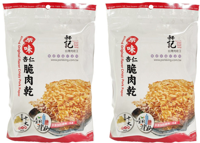 Taiwan dried meat king 軒記 台灣肉乾王 原味杏仁脆豬肉乾, 100g, 2包