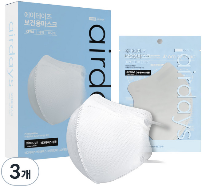 에어데이즈 보건용 마스크 씨타입 대형 KF94, 10개입, 3개, 화이트