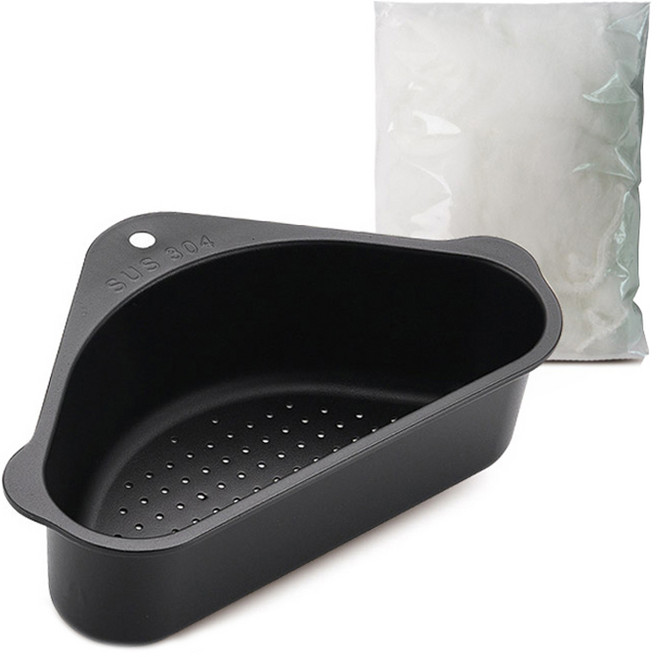 마켓플랜 스텐304 음식물 정리바스켓 모서리형 + 거름망 100p, 블랙, 1개