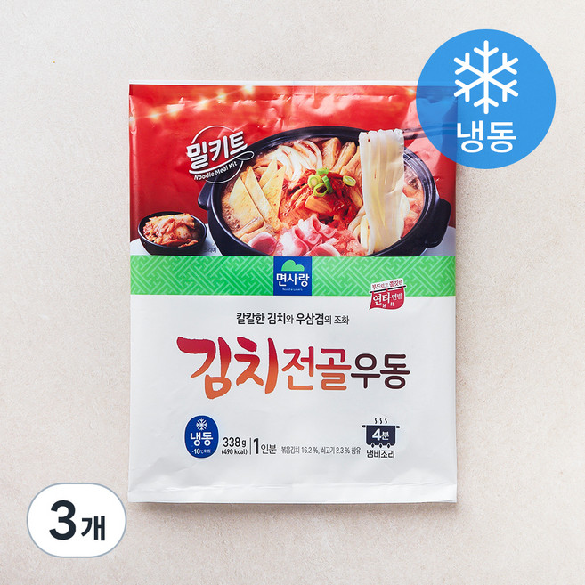 면사랑 김치전골 우동 1인분 (냉동), 338g, 3개