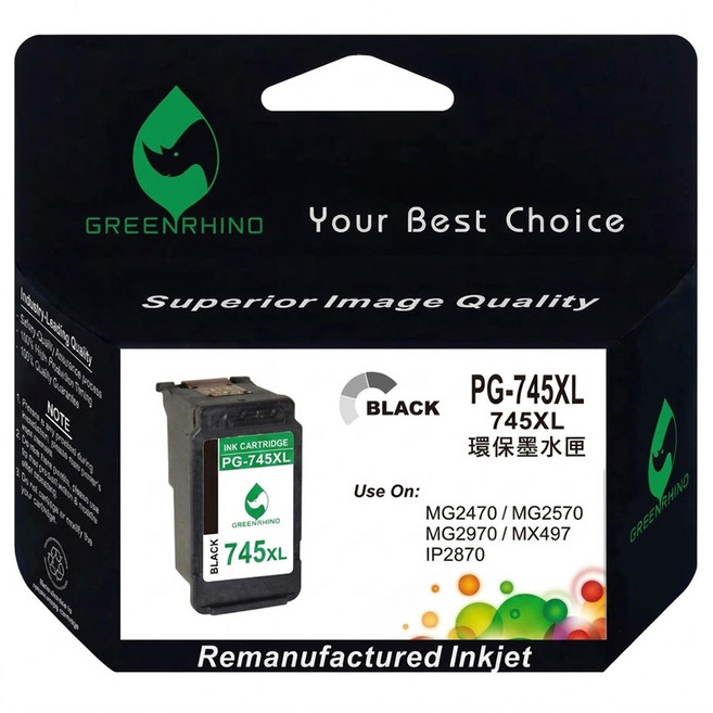 GREENRHINO 綠犀牛 相容Canon PG745XL 高容量環保墨水匣 PIXMA TR4570/TR4670/iP2870/MG2470/MG2570適用, 1個, 黑色