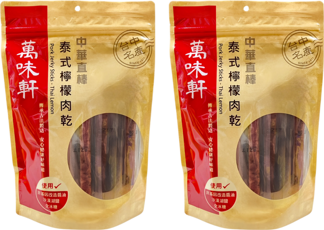 萬味軒 中華直棒泰式檸檬豬肉乾, 330g, 2包