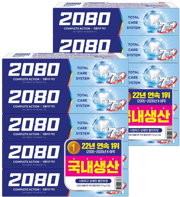 2080 컴플리트액션 쿨민트 치약, 170g, 10개