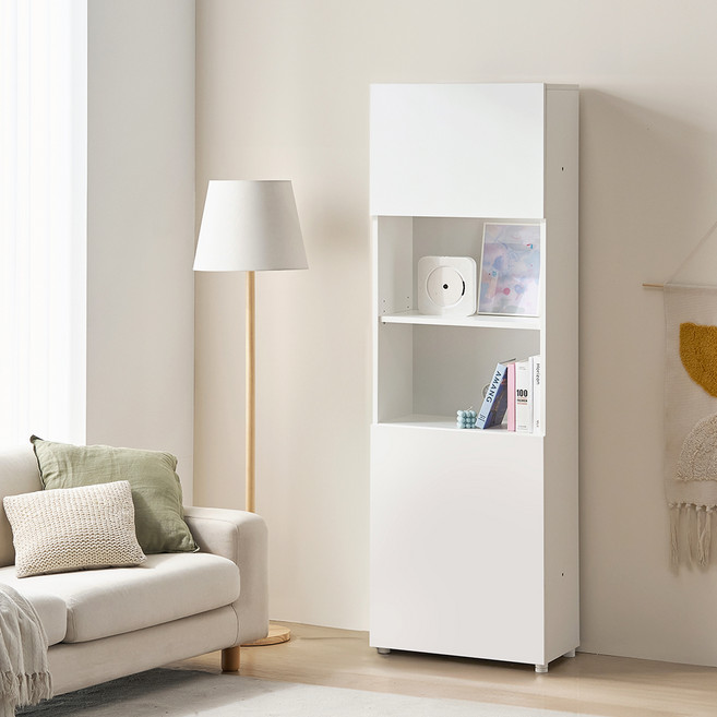 필웰 횸 책장 겸 도어형 수납장 600 방문설치, 화이트, 5단