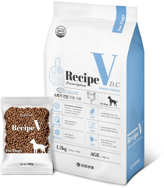 유한양행레시피브이 강아지 처방식 사료, 소화기능/췌장/위개선, 1.2kg, 1개 - 쿠팡