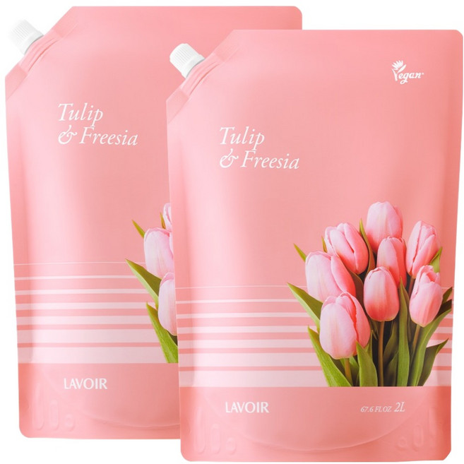 [비건라이프] 라브아 고농축 퍼퓸드 액체 섬유유연제 튤립 앤 프리지아 리필, 2L, 2개