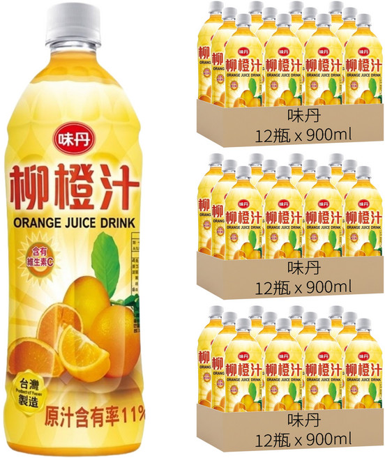 味丹 柳橙汁, 900ml, 36瓶