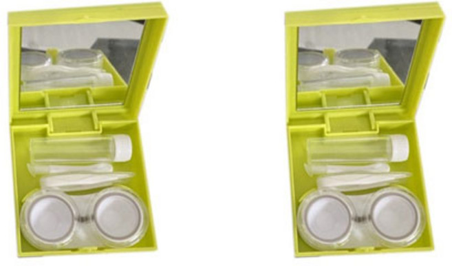 더벨라 심플 문구 미니거울 휴대용 렌즈 보관 세트, 옐로우, 2세트
