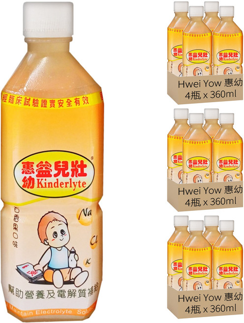 Hwei Yow 惠幼 Kinderlyte 益兒壯 電解質水 百香果口味 4瓶, 1440ml, 12瓶
