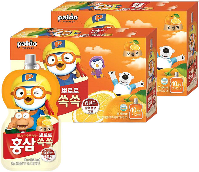 팔도 뽀로로 홍삼쏙쏙 건강음료 100ml, 1L, 2개