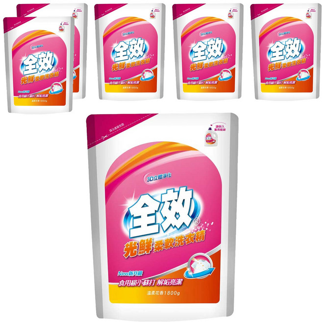 毛寶 全效光鮮柔軟洗衣精 補充包 溫柔花香, 1.8kg, 6包