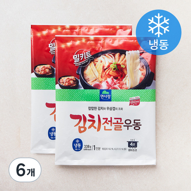 면사랑 김치 전골 우동 (냉동), 338g, 6개