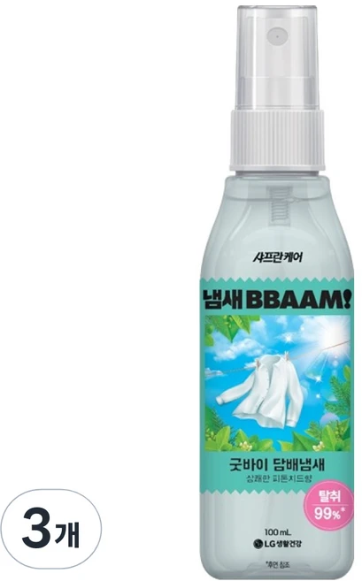 샤프란 케어 냄새뺌 굿바이 담배냄새 섬유탈취제 본품, 100ml, 3개 - 쿠팡