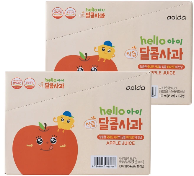 아올다 헬로아이 착즙 달콤사과, 100ml, 20개 - 쿠팡