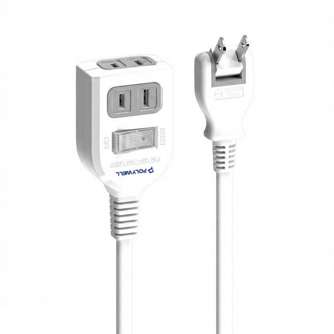 POLYWELL 寶利威爾 電源延長線 2P一切2座 PW15-T05-A039, 白色, 1條, 1.8m