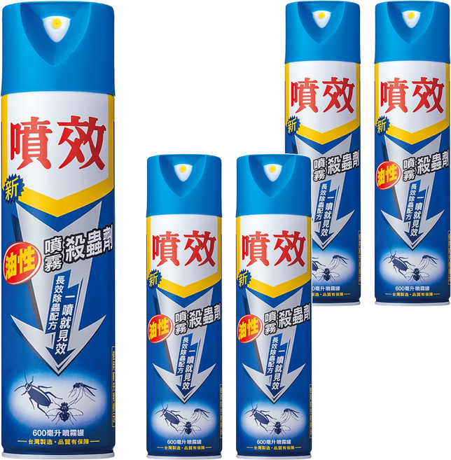 噴效 油性噴霧殺蟲劑, 600ml, 5瓶
