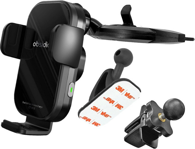 옵시디언 차량용 CD슬롯 송풍구 대쉬보드부착 고속 무선 충전 거치대 묶음패키지 C-W16+CT-H20, 블랙, CT-W16(거치대), CT-H20(CD슬롯)