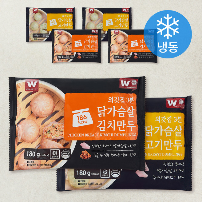 외갓집 3분 닭가슴살 고기만두 180g x 3개 + 김치만두 180g x 3개 세트 (냉동), 1.08kg, 1세트