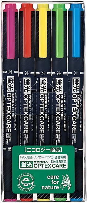 제브라 옵텍스 케어 형광펜, 핑크+레드+옐로우+그린+블루, 5개