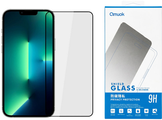 amuok 艾默克 滿版 鋼化玻璃 螢幕保護貼 for iPhone 13 Pro Max 隱私防窺 Anti-fingerprint 9H